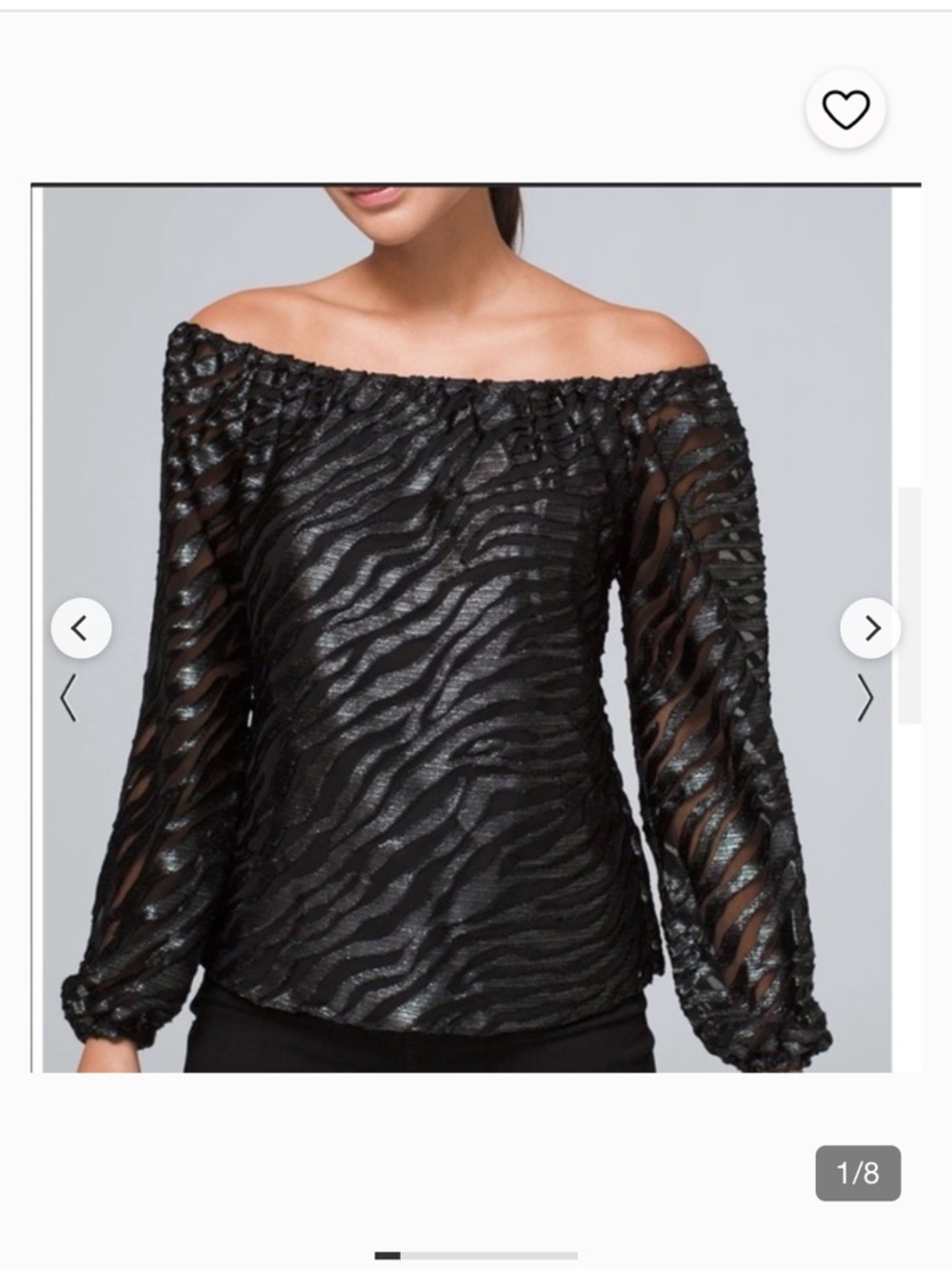 White House Black Market Black Off-Shoulder Zebra-Texture Blouse